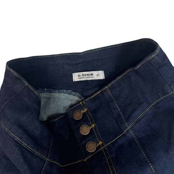 O2 Denim Front Seam Wide Leg Jeans Size 27 Trouser High Rise Dark Wash PW508 - Picture 7 of 12